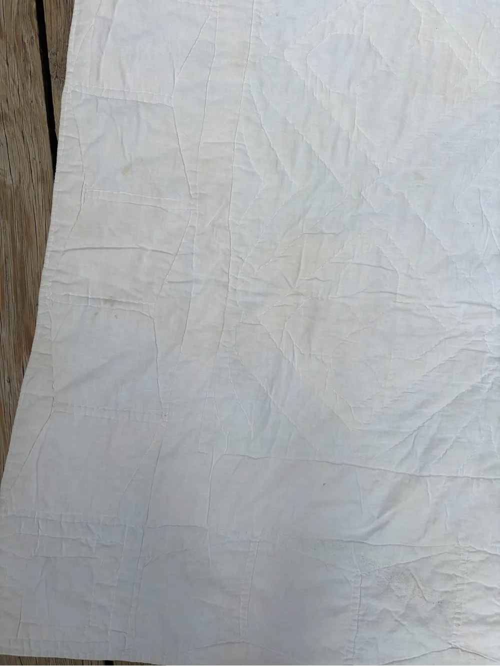 Handmade Pink and Green Patchwork Quilt - Floral Pinwheel Design VINTAGE stains